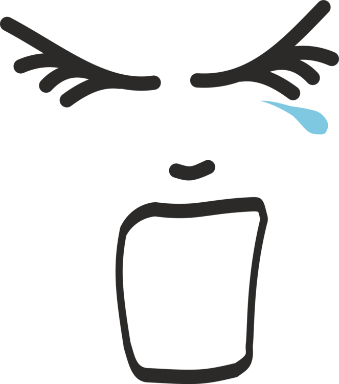 Angry cartoon face with furrowed brows, open mouth, and a single blue tear falling from the right eye.