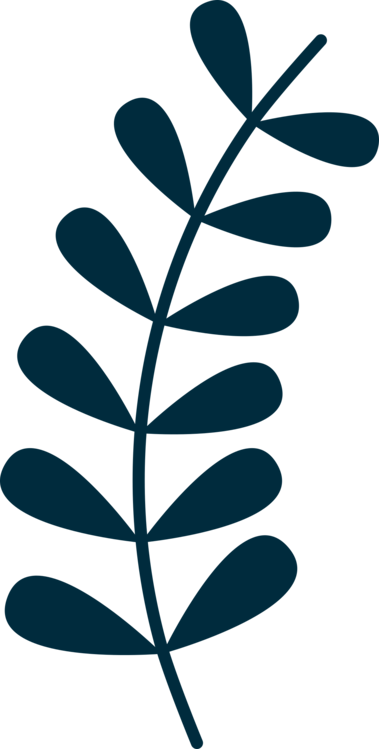 Stylized dark blue leafy branch illustration on transparent background