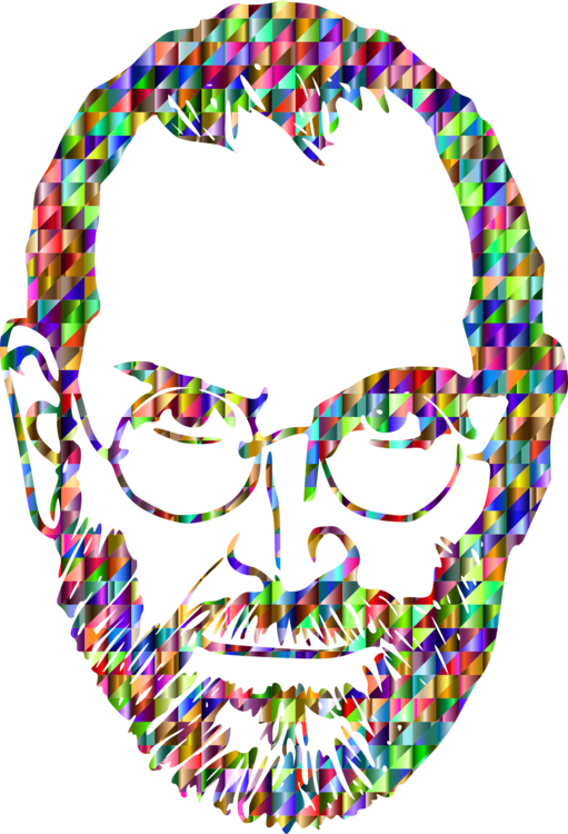 Pixelated colorful mosaic portrait of a bearded man with glasses in silhouette.