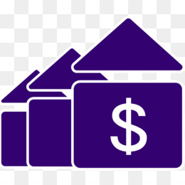 Purple icon showing three stylized houses with a dollar sign on the frontmost house, symbolizing real estate finance or property investment.