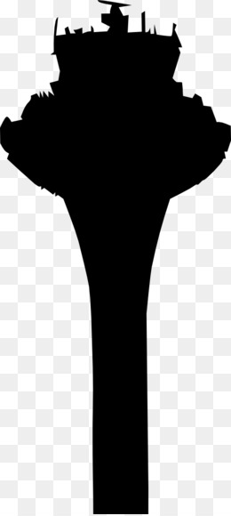 Silhouette of an air traffic control tower against a transparent background.