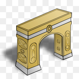 Golden triumphal arch illustration with ornate carvings and classical design elements.