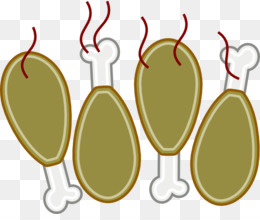 Four cartoon-style steaming chicken drumsticks with bones, illustrated in olive green and white on transparent background.