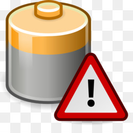 A stylized battery icon with a red warning triangle containing an exclamation mark, indicating low power or malfunction.