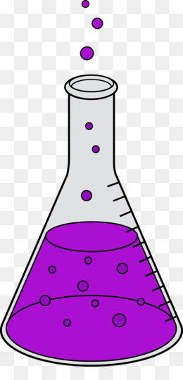 Purple liquid bubbling in a clear Erlenmeyer flask with measurement markings and rising gas bubbles.