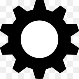 Black gear icon with eight teeth on transparent background, symbolizing settings or mechanical function.