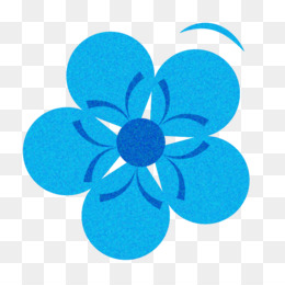 Blue stylized five-petal flower icon with star-shaped center and subtle swirl accent.