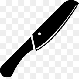 Black silhouette of a chef's knife on transparent background, showing blade, bolster, and handle.