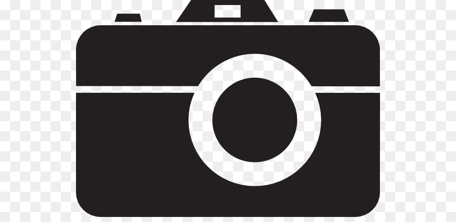 Black silhouette icon of a classic DSLR-style camera with lens and viewfinder details.