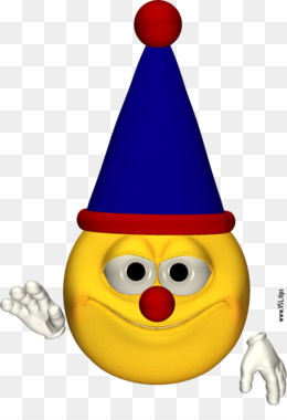Yellow clown emoji wearing a blue party hat with red trim and pom-pom, waving with white gloves.