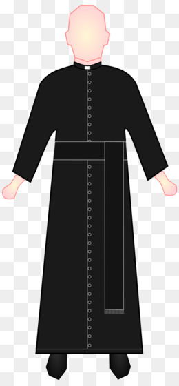 Black cassock with Roman collar and sash, worn by Catholic clergy.