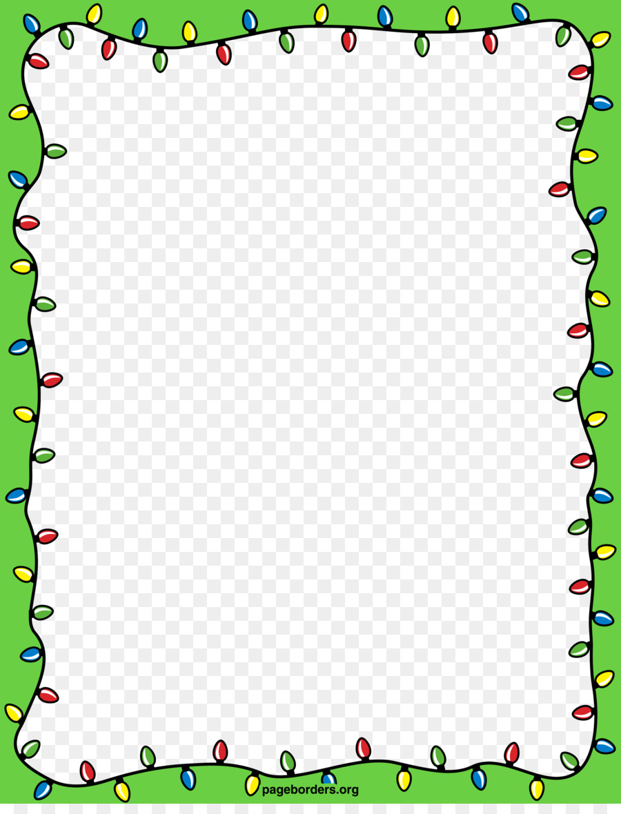 Festive Christmas light border with colorful bulbs on green background, transparent center for text or images.