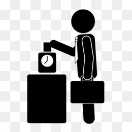 Person clocking in at a time clock station with briefcase in hand.