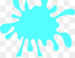 Bright cyan liquid splatter graphic on transparent background, stylized and symmetrical.
