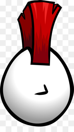 A cartoon-style white round character with a red mohawk-like hair tuft and a simple curved mouth.