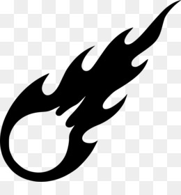Black stylized flame or comet graphic with dynamic curved tail on transparent background.