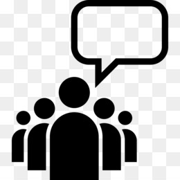 Silhouette of a group of people with a speech bubble above, symbolizing discussion or collective communication.