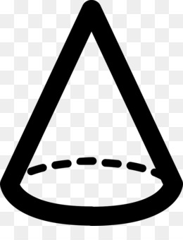 Black line-art illustration of a 3D cone with a dashed circular base, on transparent background.