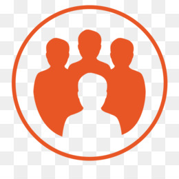 Orange circular icon with four stylized human silhouettes representing teamwork or community.