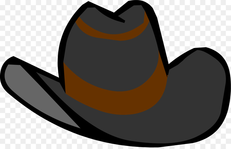 Dark gray cowboy hat with brown band, cartoon-style illustration on transparent background.