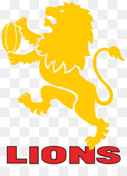 Yellow lion holding rugby ball with "LIONS" text below, representing the British and Irish Lions rugby team logo.