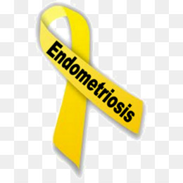 Yellow awareness ribbon with the word "Endometriosis" printed diagonally across it.