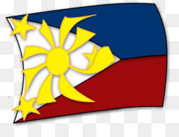 Waving Philippine flag with blue, red, white triangle, golden sun, and three stars.