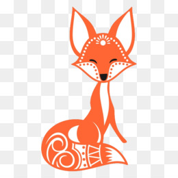 Stylized orange fox illustration with white decorative patterns, sitting upright with closed eyes and a serene expression.