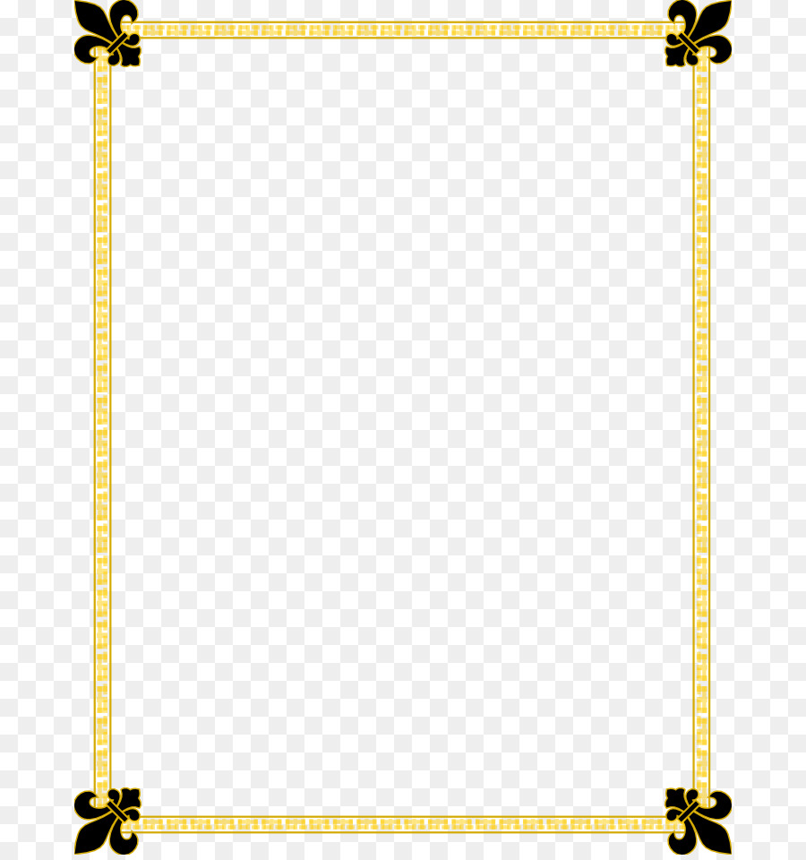 Elegant gold ornamental border with black fleur-de-lis corner accents on transparent background.