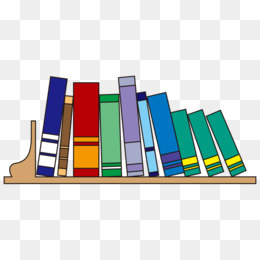 Colorful books arranged on a wooden shelf in a flat illustration style.
