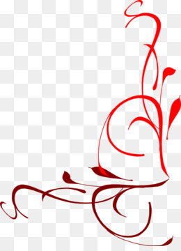 Elegant red floral swirl design on transparent background, suitable for decorative corners or borders.