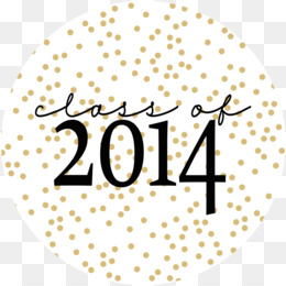Gold polka-dotted circular badge with "Class of 2014" in elegant black script and bold numerals.