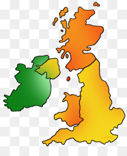 Color-coded map of the British Isles showing Ireland (green), Northern Ireland (yellow-green), Scotland (orange), and England/Wales (yellow).