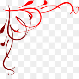Red ornamental flourish corner design on transparent background