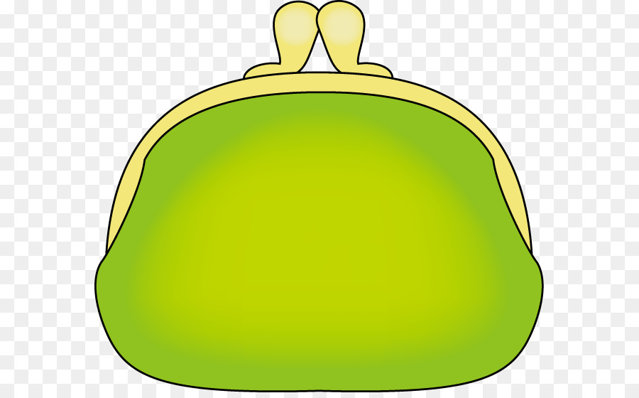 Green cartoon-style coin purse with yellow metal clasp on transparent background.