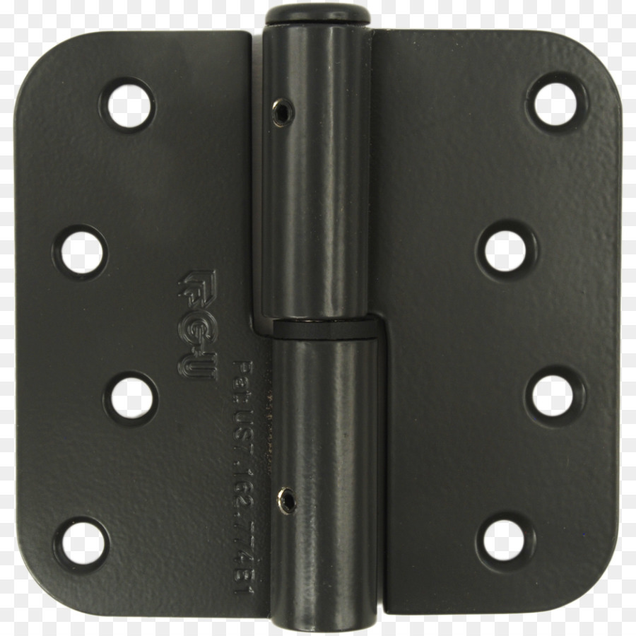 Black heavy-duty door hinge with four mounting holes and embossed "RGU" brand and patent numbers.