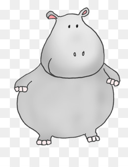 Cute cartoon hippopotamus standing upright with round body and small ears.