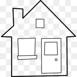 Simple black-and-white line drawing of a house with door, two windows, and chimney.