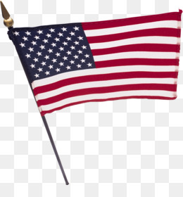 American flag on a small handheld pole, waving against a transparent background.