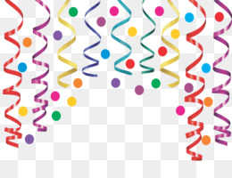 Colorful party streamers and confetti swirling on a transparent background, ideal for celebration graphics.