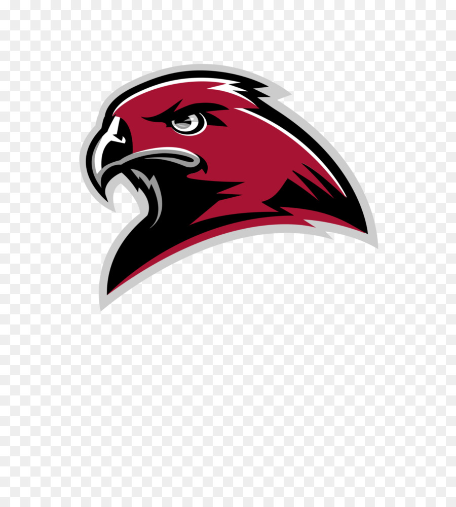 Stylized red and black hawk head logo with fierce expression and sharp beak, outlined in gray and white.