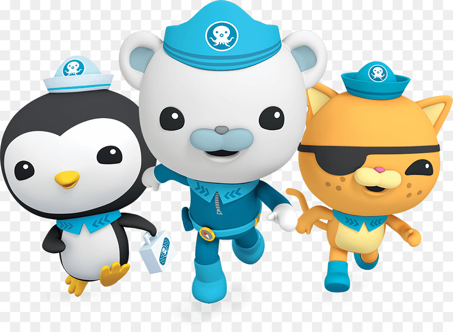 Three animated ocean rescue team characters: a penguin, polar bear, and cat in blue uniforms and caps.