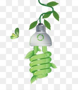 Green energy-saving LED bulb with vine leaves and recycling symbol, symbolizing eco-friendly lighting solutions.