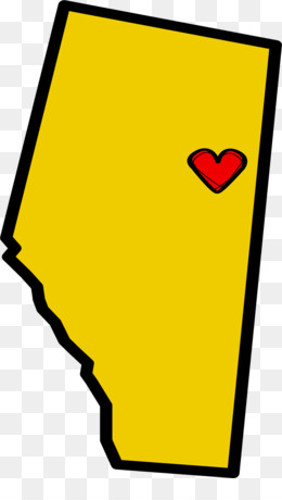 Yellow silhouette of Alberta province with a red heart marking a location.
