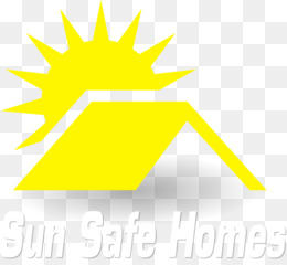 Yellow sun shining over a house roof, symbolizing sun-safe home design.