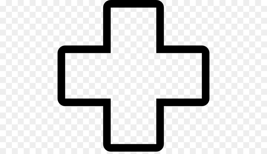Black outlined medical cross symbol on transparent background.