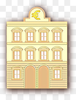 Illustrated two-story European-style building with euro symbol on roof, representing finance or banking.