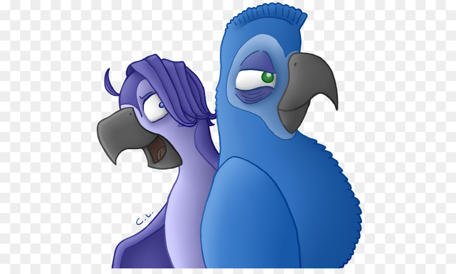 Two animated parrots-one purple, one blue-with expressive faces and stylized feathers, standing side by side.