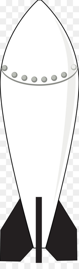 White cartoon-style rocket with black fins and riveted nose cone on transparent background.