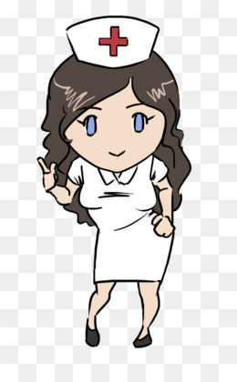 Charming cartoon nurse in white uniform and cap with red cross, waving cheerfully.